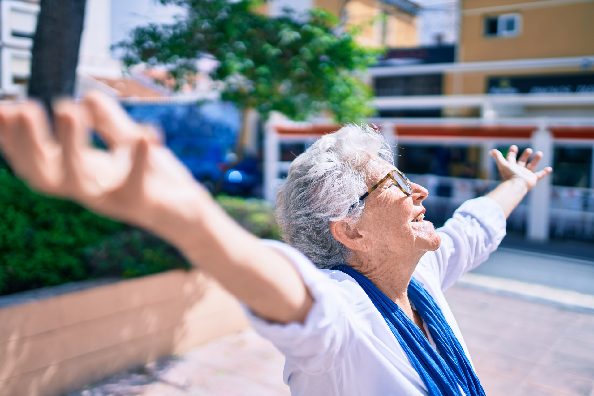 Senior woman enjoying the sun.